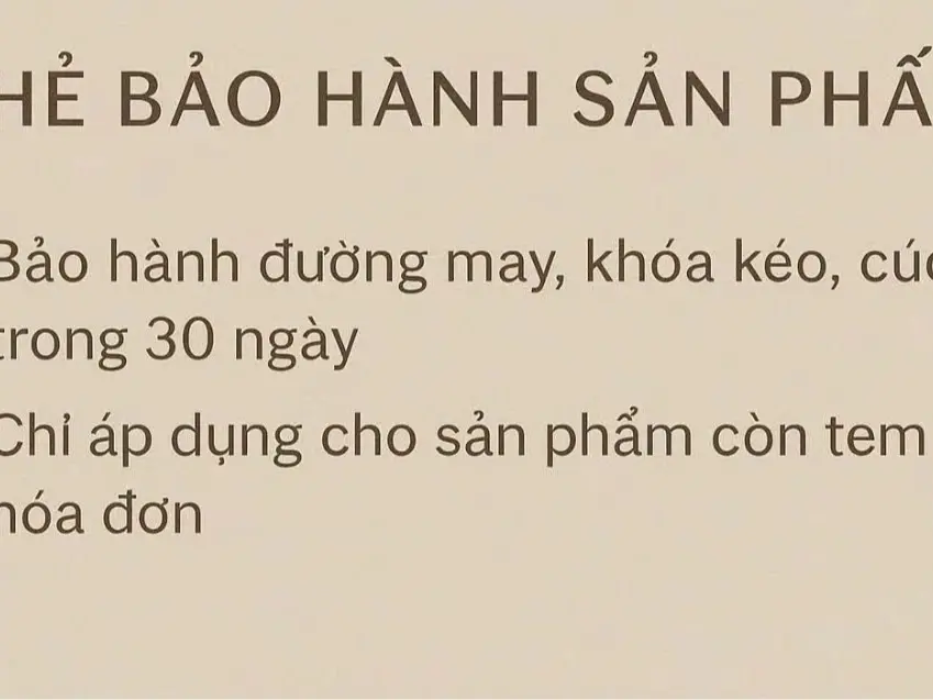 THẺ BẢO HÀNH ĐỔI TRẢ SẢN PHẨM QUẦN ÁO NAM