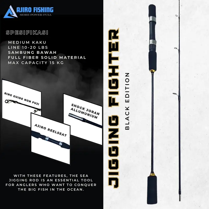 Joran Pancing Ajiro Jigging Medium Kaku Fiber Solid Kuat 15kg - 150cm/165cm/180cm/198cm/210cm 2