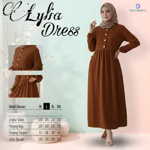 Lylia Dress Gamis Crinkle Lylia Dress Muslim Syari Model Kancing Lengan Kerut Busui Friendly Nyaman Ibu Wanita Dewasa Variasi Basic Mewah
