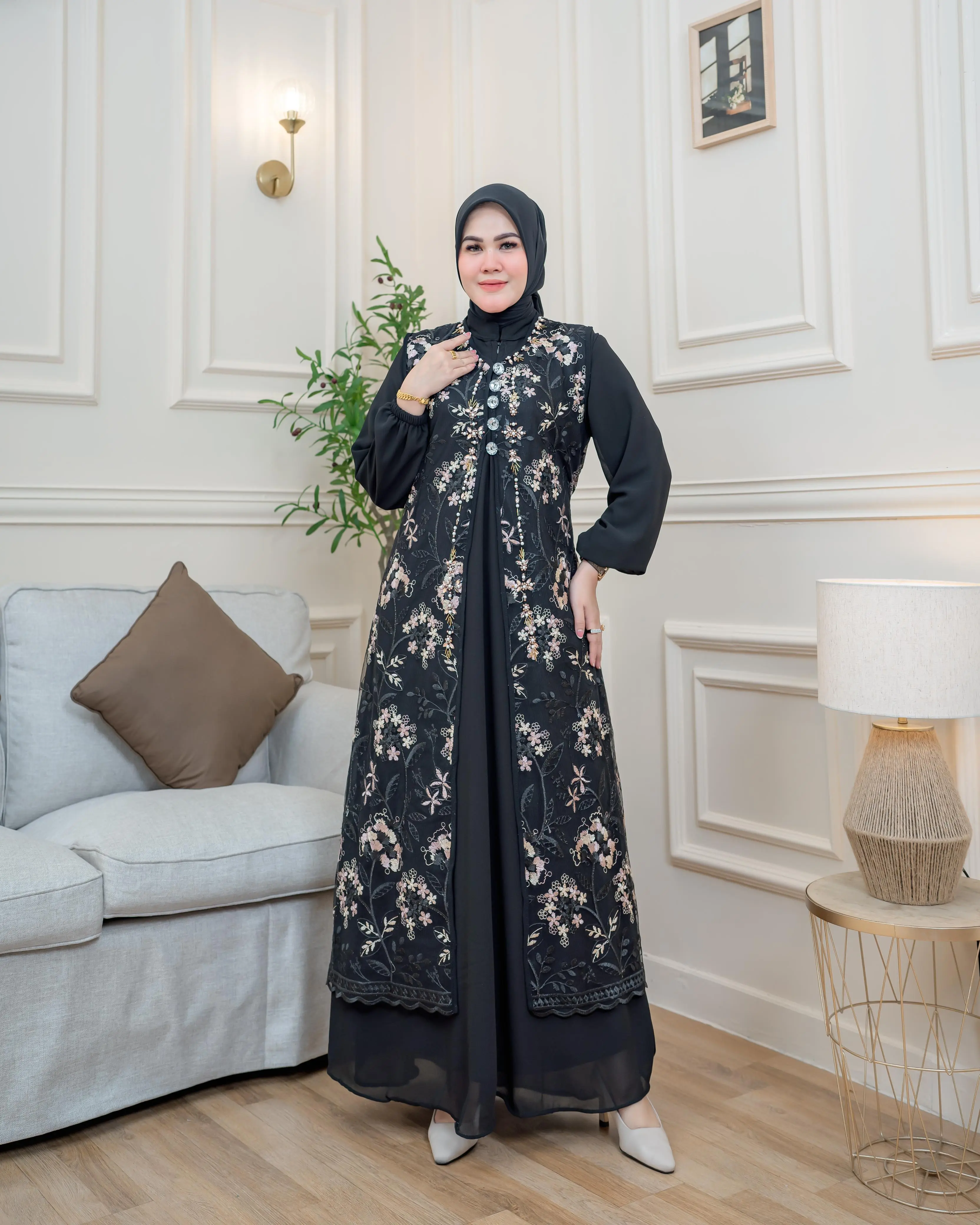 Syifa Dress / Gamis Mewah Pesta / Seragaman Pesta / Gamis Tille Bordir Payet Etnic / Gamis Brokat / Gamis Terbaru / Gamis Modern / Kebaya Pesta / Gamis Kondangan / Dress Kebaya Wisuda Ceruty Motif Muslim Mutiara Instan Panjang Rempel Outer