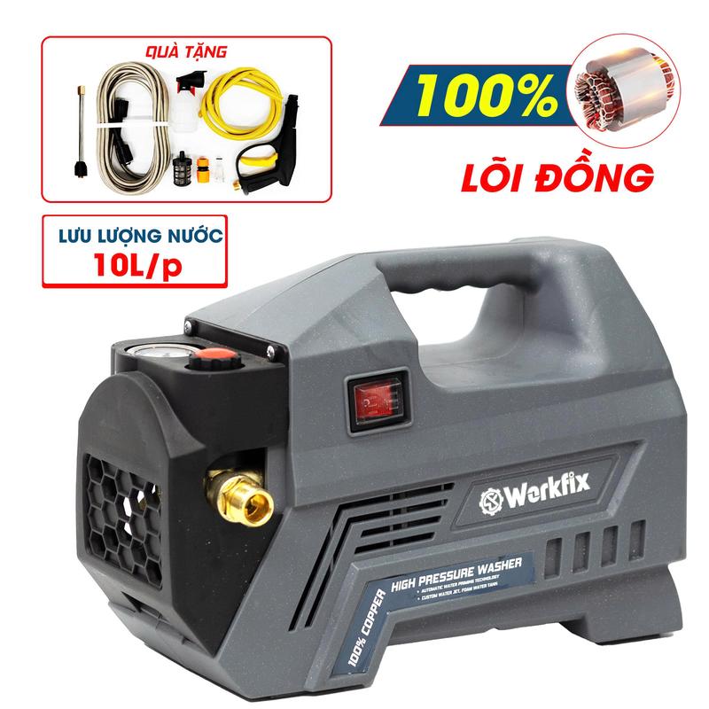 Dây Đồng Máy Rửa Xe Điện Workfix Cao Áp Công Suất Lớn 2500W - WF-PW2500W - Đây Đồng Động cơ 160BAR - Bảo Hành Chính Hãng 6 Tháng