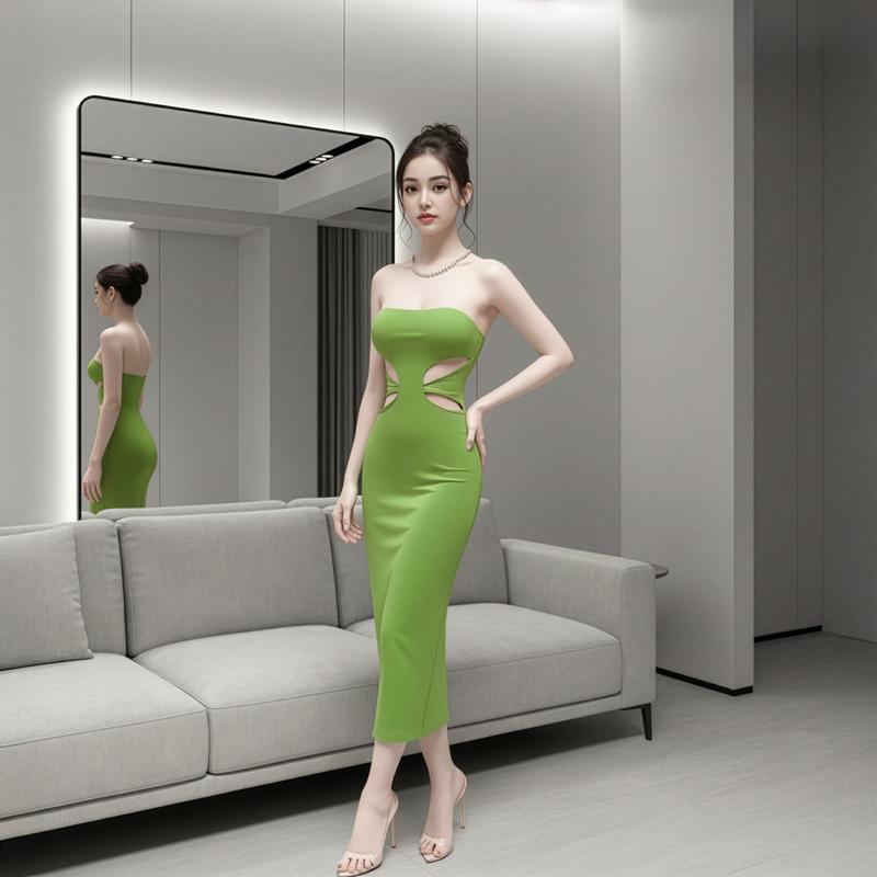 dambody [BD9053] Váy Body Ống Cut Out Eo - Đầm Dài Gợi Cảm Dự Tiệc Sang Trọng