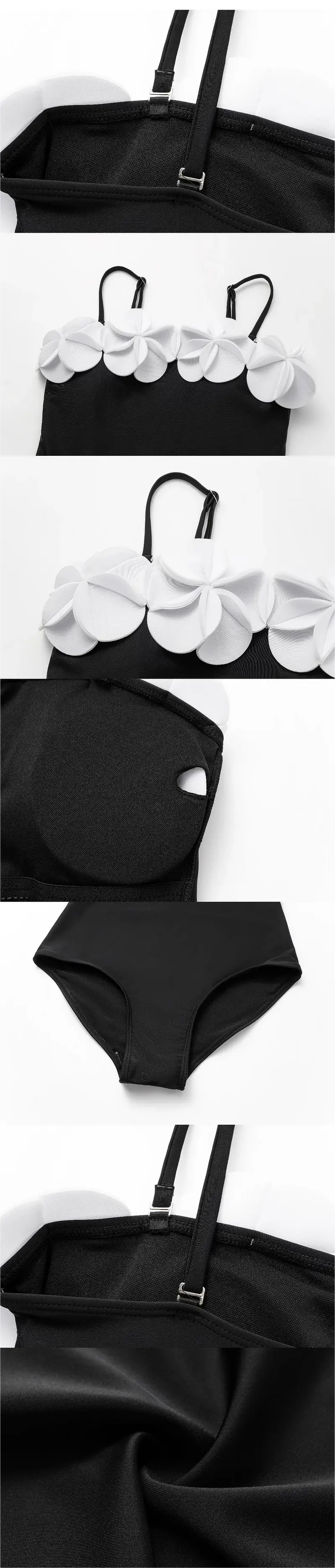 Product Introduction of FLAXMAKER Women's 3D Flower Black and White Color Block One Piece Swimsuit and Matching Cover Skirt Set Swimming Dress Swimwear Beachwear Outdoorfun 4