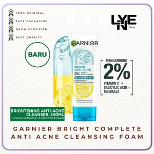 Garnier Bright Complete 3 in 1 Anti Acne Cleansing Foam Face Wash 100ml Cleanser Kulit Berjerawat face wash oily skin