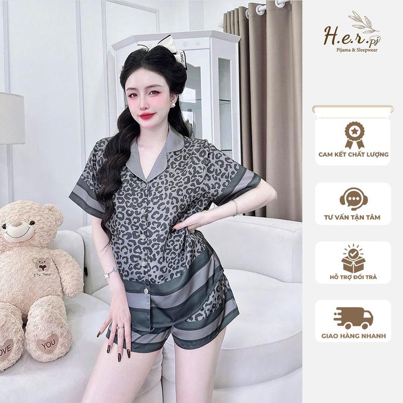  Bộ đồ ngủ nữ cao cấp bộ pijama cộc đùi chất lụa latin cao cấp nhập khẩu mềm mát 