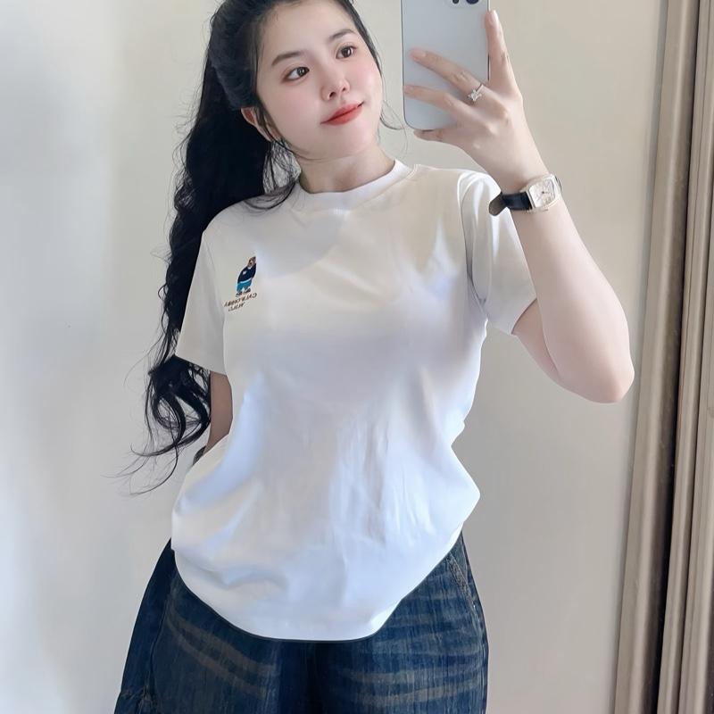 Áo thun nữ phom Ôm Vừa thêu gấu, in sau lưng 2 mặt cotton co giãn dưới 58kg