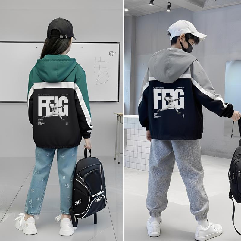 Áo khoác bé trai bé gái size đại FAK4F phối sọc in hình cá tính chất dù dày dặn Fivebe