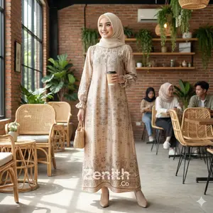 Zenith Nafisah Series Gamis Dress Mewah Motif Kain Silk Premium Pita Wudhu Busui Friendly