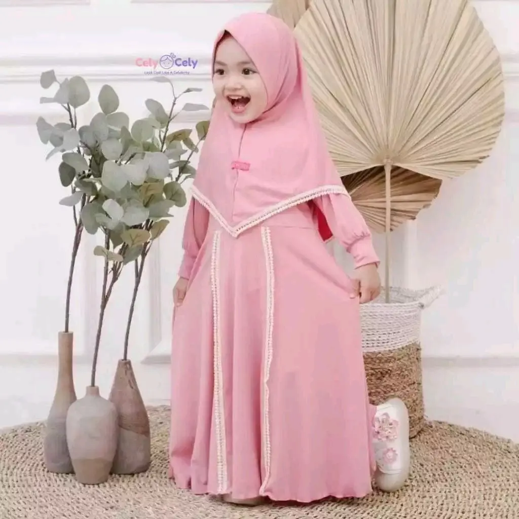 Gamis anak perempuan set hijab terbaru 2025|gamis syar'i crinkel Airflow Cantik Motif