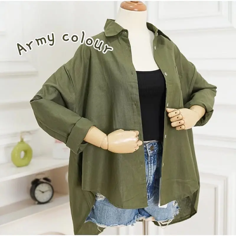 Cuci Gudang Kemeja Linen Oversize Kemeja Rijek Wanita Premium Korean Style