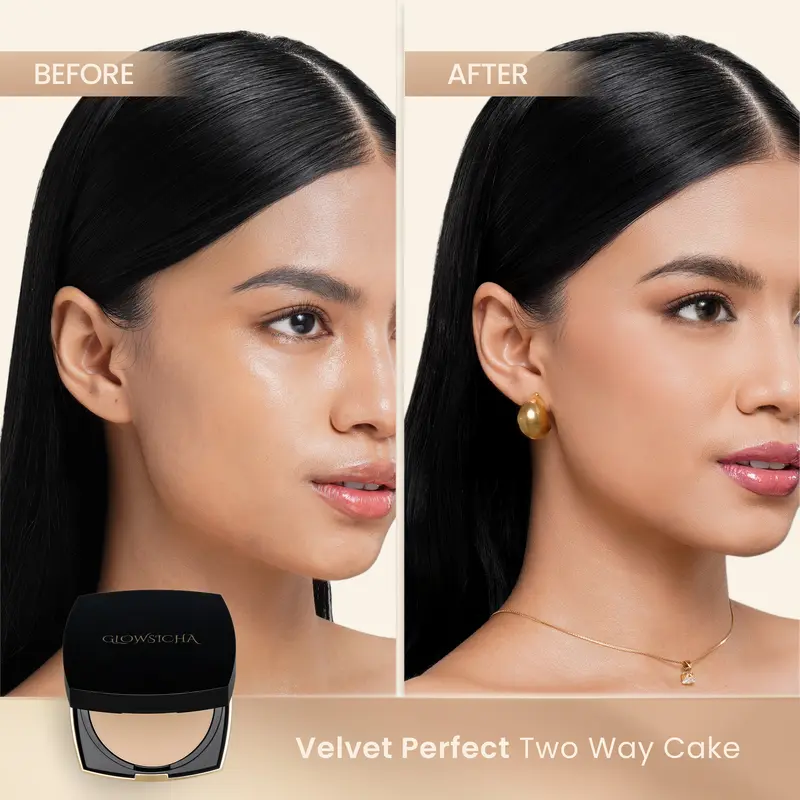 Glowsicha Velvet Perfect Two Way Cake – Mencerahkan Wajah Tahan Lama Ringan di Kulit Halus di Kulit Mencerahkan & Menyamarkan Noda 4