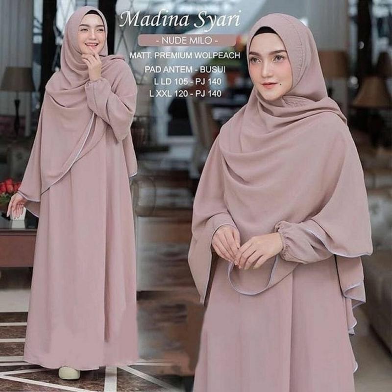 COD!! Gamis Madina Syari Set Jilbab Jumbo 3XL 4XL Gamis Wanita Terbaru 2024 Mewah Lebaran  / Gamis Syari Simple Elegan / Gamis Dewasa  Syari Set Khimar / Gamis Ibu Ibu Model Sekarang / Gamis Seragam Wanita Pengajian Pernikahan Muslim Pita Kondangan 3