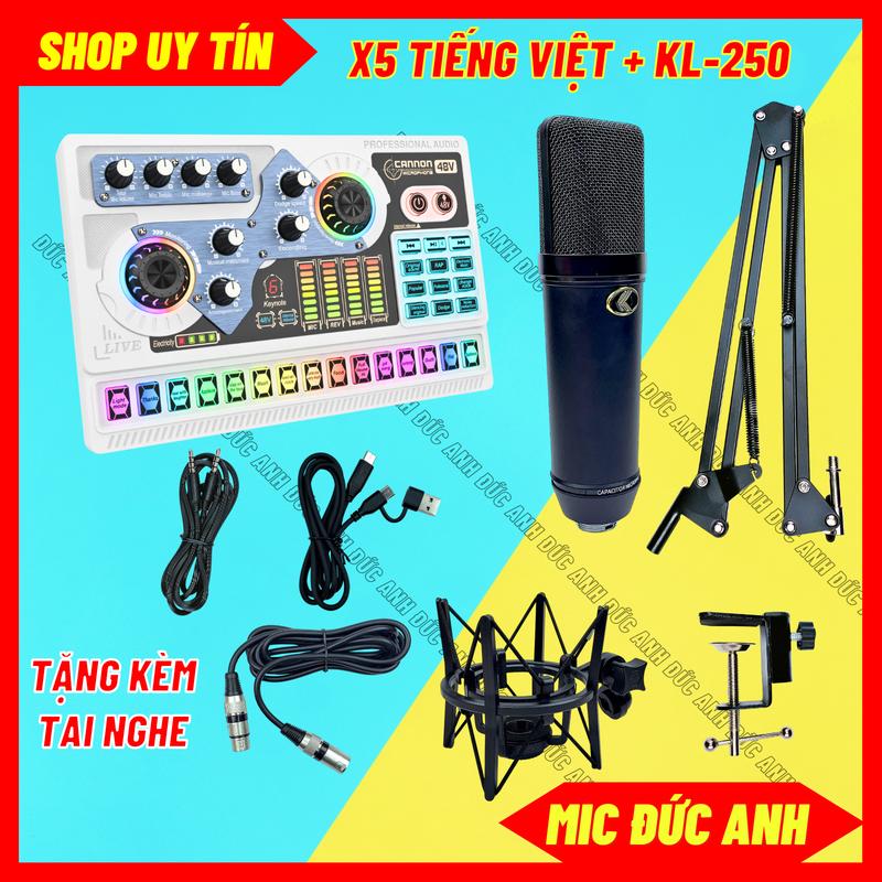 Bộ Sound Card X5 Mic KL250 Màu Đen Độ Hút Mạnh Cầm Chắc Tay Chuyên Thu Âm Hát Livestream Chuyên Nghiệp Bảo Hành 12 Tháng