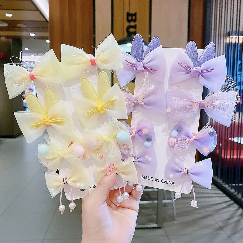 Kẹp Tóc Nơ Lưới Cho Bé Gái, 8 Cái / bộ, Kẹp Tóc Ren Ngọt Ngào, Tai Thỏ, Kẹp Tóc Công Chúa 1