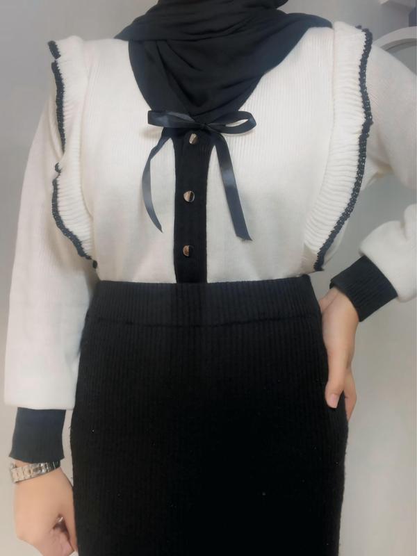 Jasminebymels - Oneset Lily Blouse Rok Rajut Oneset Rajut Atasan Baju Atasan Baju Panjang Santai 4