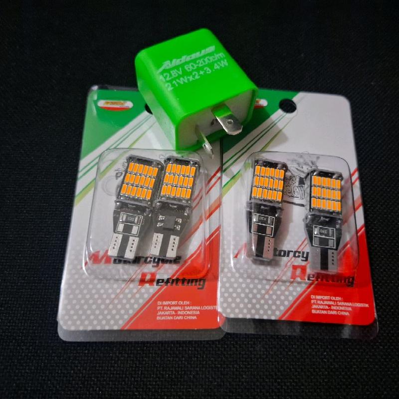 paketan 4pcs lampu sein T15 T10 dajjal smd 45led dc12volt  plus flaser sen universal super terang 5