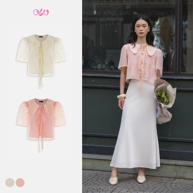  Áo babydoll tay ngắn cổ sen voan thêu hoa nữ tính điệu đà Galene nhiều màu phù hợp đi chơi OLV 