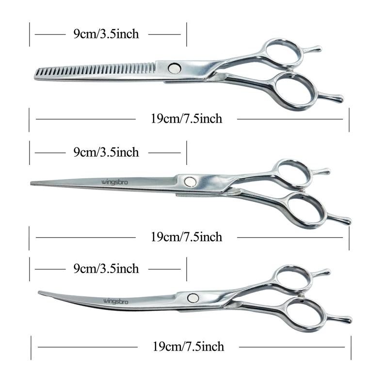 Bộ kéo chải lông cho thú cưng, 7,5 inch, Được làm bằng thép không gỉ 440c của Nhật Bản, Kéo cắt lông thú cưng hai đuôi phẳng / răng / uốn cong 2