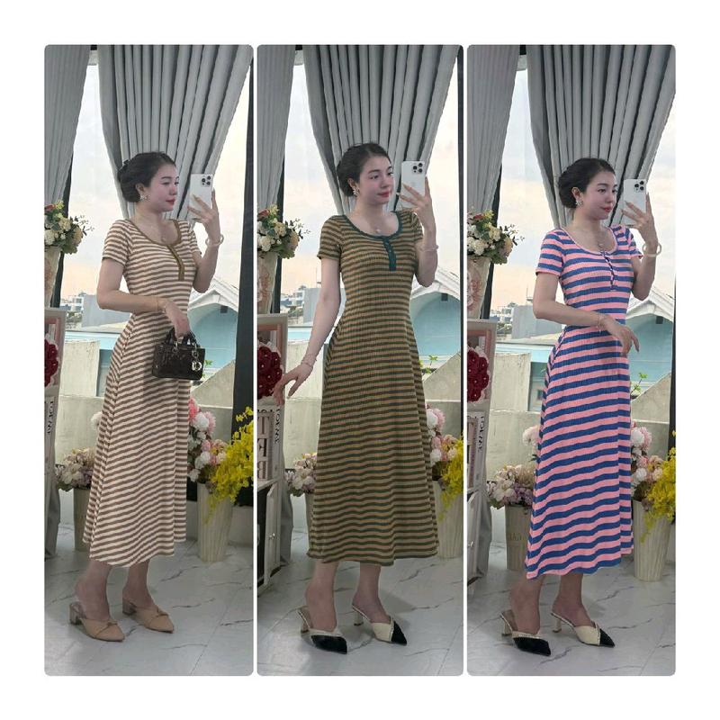 ĐẦM GÂN LẠNH SỌC CÓ TÚI 2 BÊN 2 SIZE 40-55kg & 55-65Kg Nữ