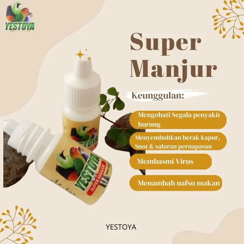 SUPER MANJUR YESTOYA OBAT SEMUA BURUNG SAKIT INFEKSI SALURAN PENCERNAAN PERNAFASAN KURUS NYILET SNOT SEPERTI SUPER N MURAI BATU KACER KENARI PLECI