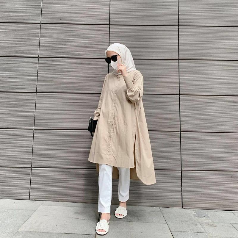 HANLEY LONG SHIRT Atasan tunik polos lengan panjang wanita kekinian