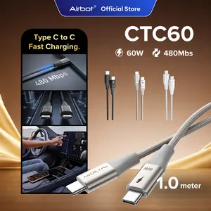 Airbot CTC60 Charging Cable 60W Type-C To Type-C Wire Data PD Cable Ultra Fast Charging For Android Compatible