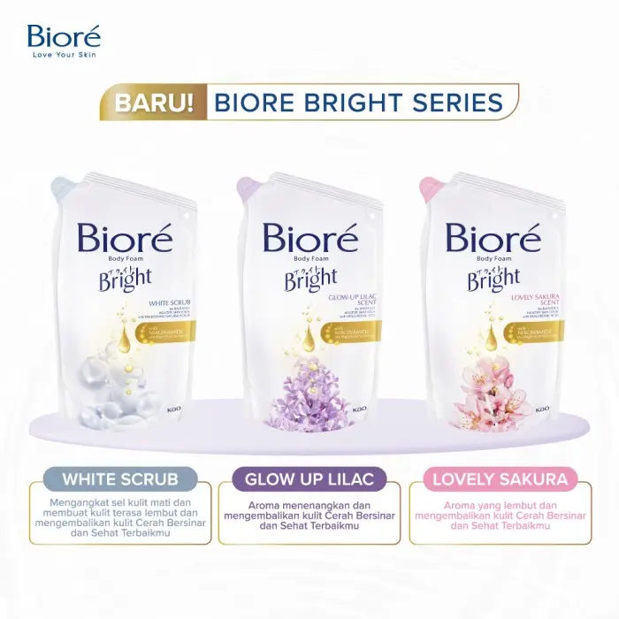 [Special Bundo Els] Biore Bright White Scrub 380ml Pouch Triplepack- Sabun Mandi Cair 4