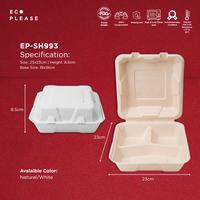 Gambar 50pcs Ecoplease 9x9" Bagasse Clamshell Takeaway Box 3 Compartments - Home Compostable Ecofriendly Ramah Lingkungan Biodegradable Ampas Tebu - Natural dari Ecoplease Home Compostable Kota Tangerang Selatan 3 Tokopedia