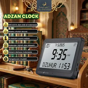 AL-FATIHA Jam Adzan Otomatis Digital FAJ-113BW/GW dengan Jadwal Sholat 5 Waktu Akurat Layar Lebar Hitam Putih 8 Suara Panggilan Sholat Multi Bahasa