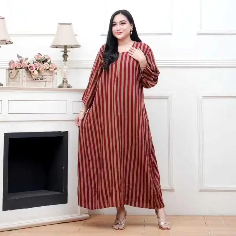 COD Daster Gamis Tangan 3/4 Motif Salur Terbaru Kekinian - Marun Salur Kcl, Satu Ukuran 4