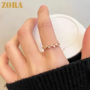 ZORA Aksesoris Fashion Jewelry Zircon Berlian Imitasi Cincin Rings Anti karat Dan Anti luntur Wanita Dapat Diubah Ukurannya Cincin Titanium Anti Karat Lapis Emas J007