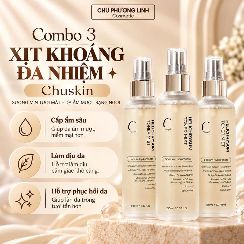 Combo 3 Chai Xịt Khoáng Chuskin Đa Nhiệm | Da Ẩm Mịn, Căng Bóng Tức Thì 150ml CB0561