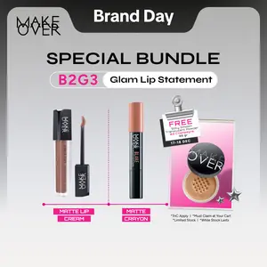 [SPECIAL BRAND DAY | B2G3] MAKE OVER Glam Lip Statement Matte Bundle - Transferproof Matte Lip Cream Bundle + Color Stick Matte Crayon - Paket Lipcream Ombre Lips Bibir Tahan Lama Tidak Kering Ringan Halus
