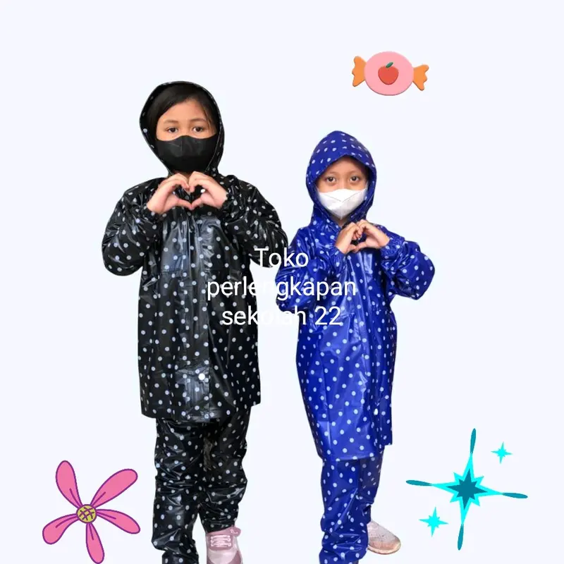 jas hujan anak laki² dan perempuan usia 4 sampai 10thn motip pulkadot lucu tebal dan bagus 1