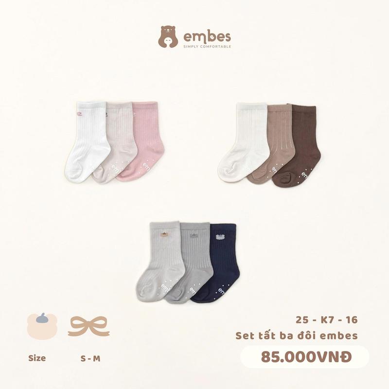 Set 3 Đôi Tất cao cổ cho bé trai bé gái Embes Việt Nam từ 1 - 4 tuổi - 25-K7-16