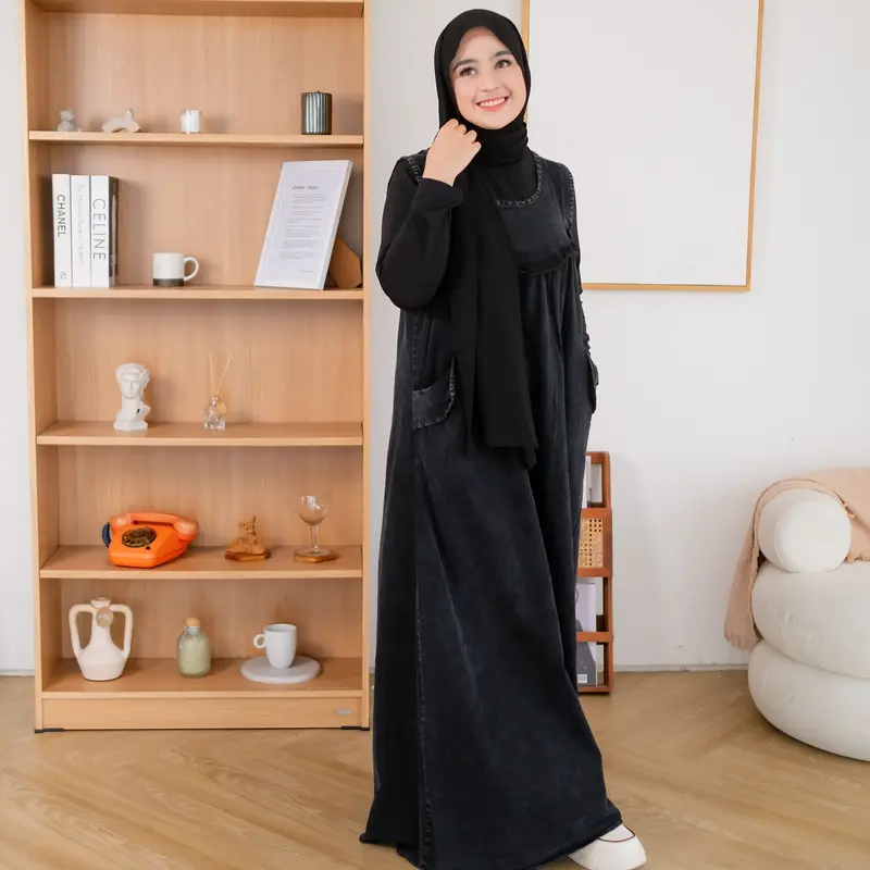 SALMA DRESS Gamis Lebaran Terbaru 2025 Bahan Jeans Premium Import Busui Friendly Bordir Muslim Panjang Wanita Motif Nyaman Maxi Fit 8