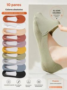 10 pares de calcetines invisibles para mujer — calcetines cortos cómodos y transpirables de poliéster con suela de esponja para mayor agarre y estabilidad, tejido de punto suave, perfectos para uso casual, básicos de ropa femenina