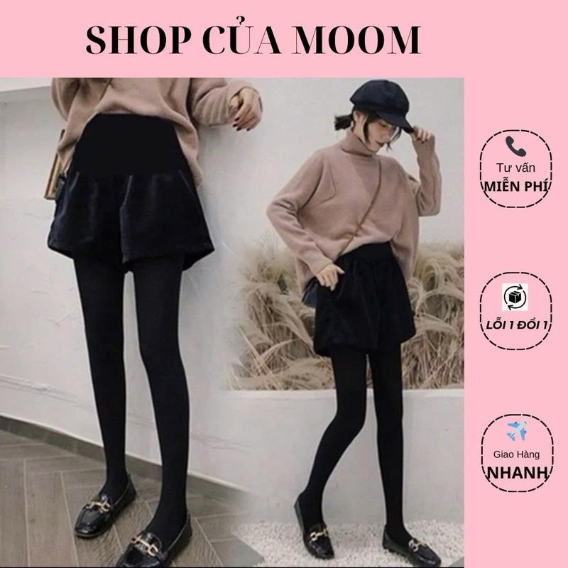 Nhà Moom Quần sooc bầu Nhung Thu Đông kèm ảnh thật quần có chun rút và khuy chỉnh bụng