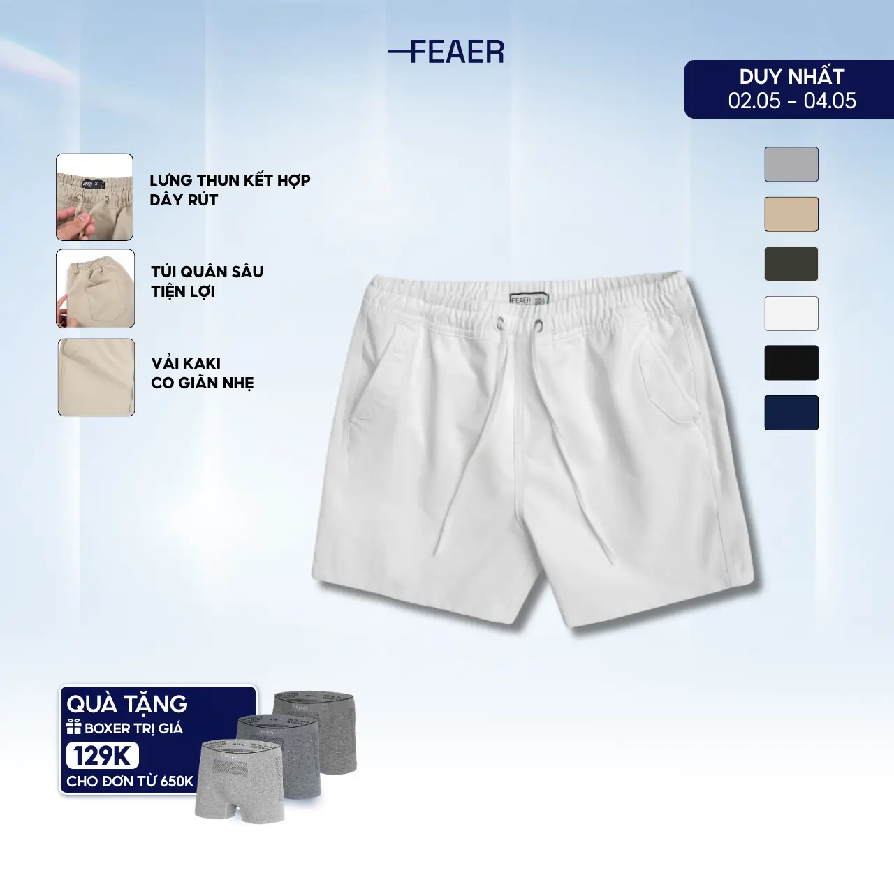 Quần Short Nam Vải Kaki  Có Túi , Dây Rút Đa Năng ,Cao Cấp, Trẻ Trung - FEAER DENIM
