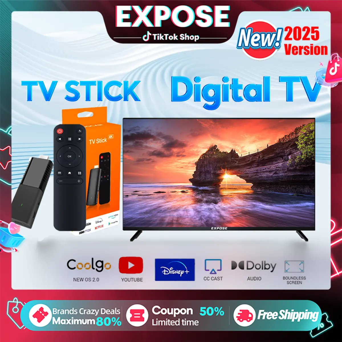 EXPOSE TV stick+Digital TV Android 12 System 4+64G WIFI 4K Turn TV into Smart TV Compatible with Google Play Store Netflix YouTube