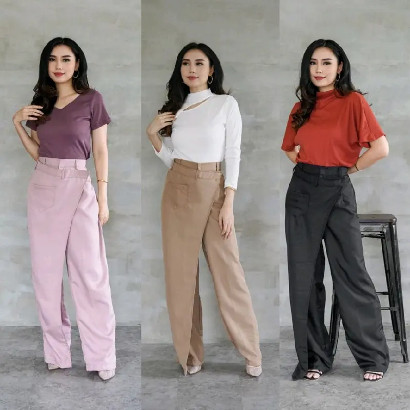 Overlap Cullote Pants - Celana Highwaist Wanita Kulot Sabrina Model Zipper 0