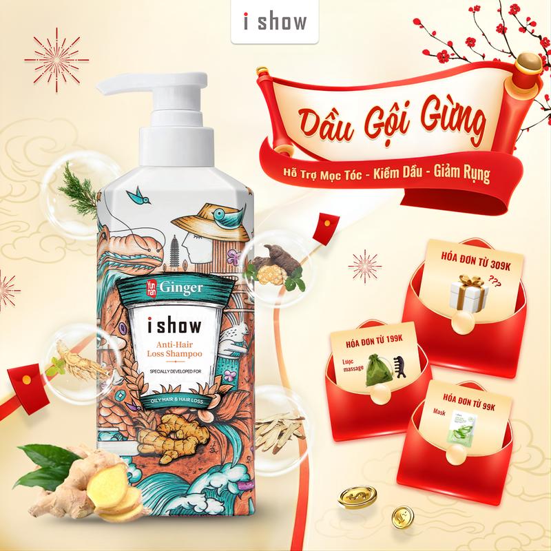    ĐỘC QUYỀN LIVE   Dầu Gội Gừng I SHOW Giảm Rụng Kích Mọc Tóc Làm Sạch Dầu Nhờn 300ml 