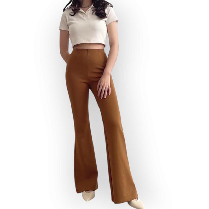 NORA Celana Fit And Flare Pants Cutbray Scuba Pinggang Highwaist Bahan Stretch Melar Elastis Kulot Cutbray Scuba NORA - Karet, Kaki 6