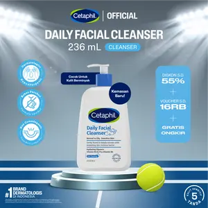 Cetaphil Daily Facial Cleanser 236ml dengan Hydrating Glycerin, Panthenol, Niacinamide untuk meminimalkan tampilan pori-pori pada Kulit Berminyak dan Sensitif