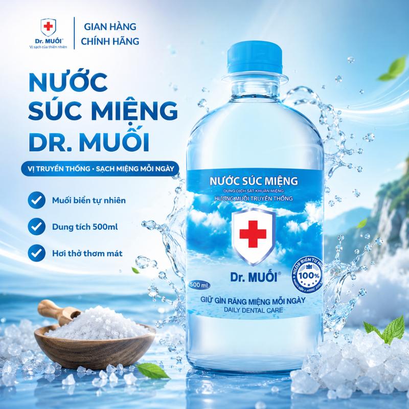 Dr. Muối Nước Súc Miệng Truyền Thống 500ml - Giảm Nguy Cơ Bệnh Răng Miệng &…