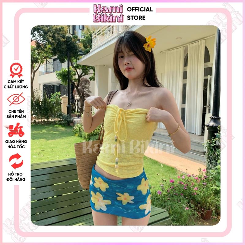 Áo Quây Cúp Ngực Họa Tiết Ren Hoa Nổi Thắt Dây Điệu Đà, Áo Quây 3 Màu Trắng - Hồng - Vàng dễ thương - A01