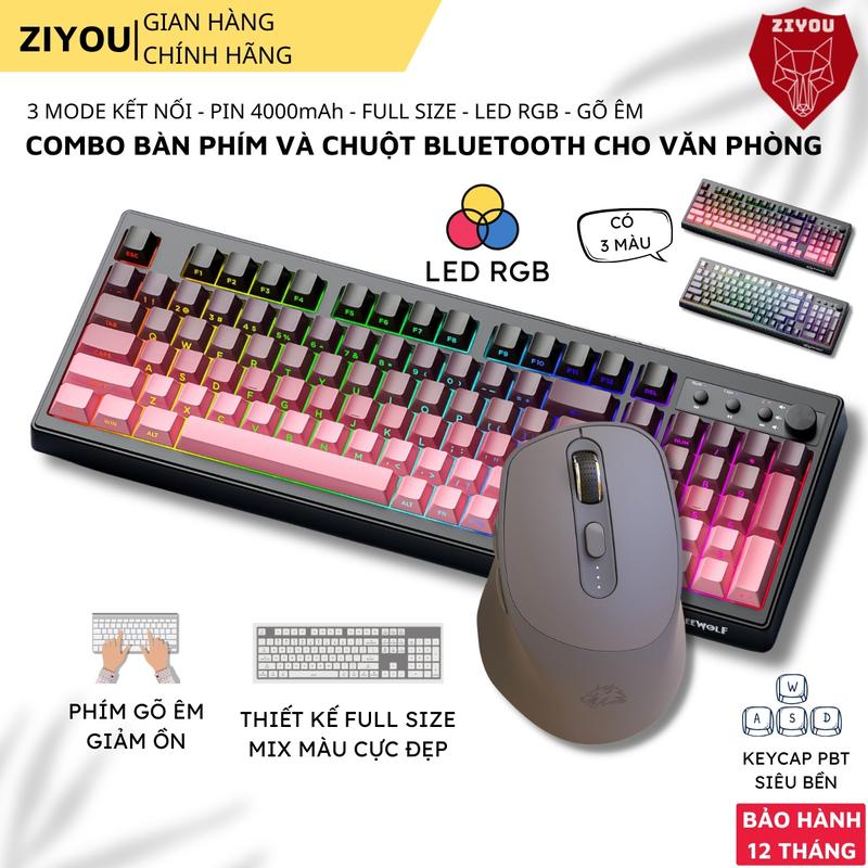 Combo Bàn Phím Chuột Không Dây Ziyou Free Wolf K100 – LED RGB 16.8 Triệu Màu Pin Khủng 4.000mAh Thiết Kế Công Thái Học