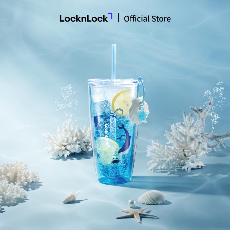   NEW  Ly nhựa 2 lớp LocknLock - HAP534BLU Double Wall Cold Cup 750ml - Màu xanh 