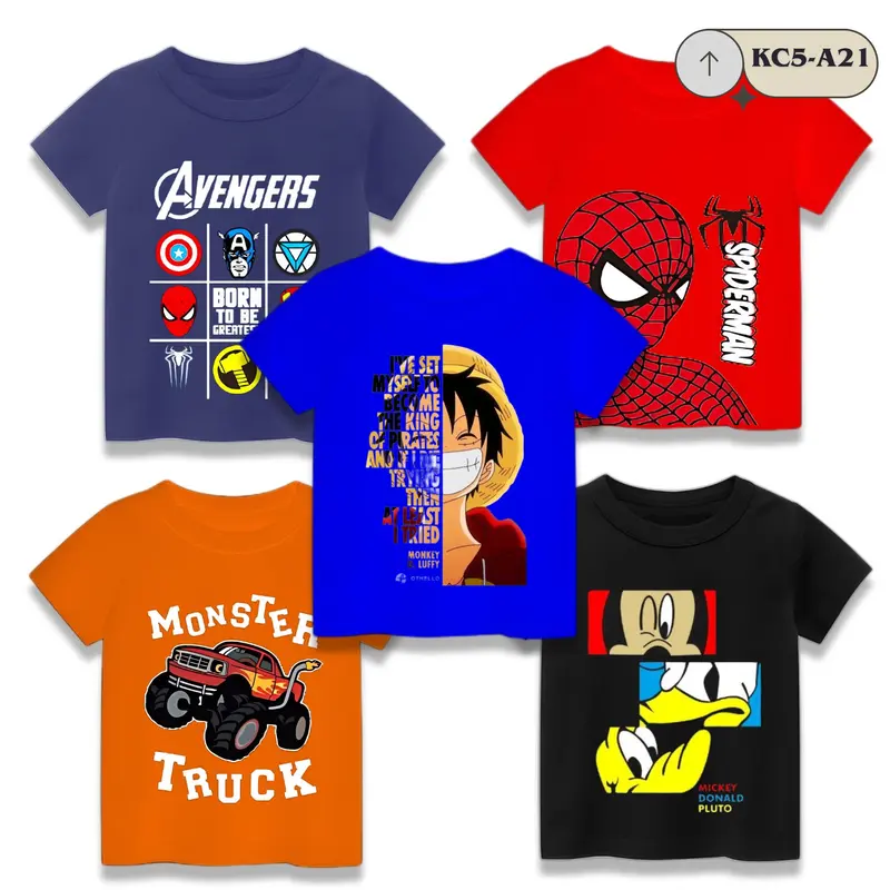 Baju Isi 5 PCS - Kaos anak Laki Laki Campur Motif Dan Warna Umur 1-8 Tahun Katun Fashion 2
