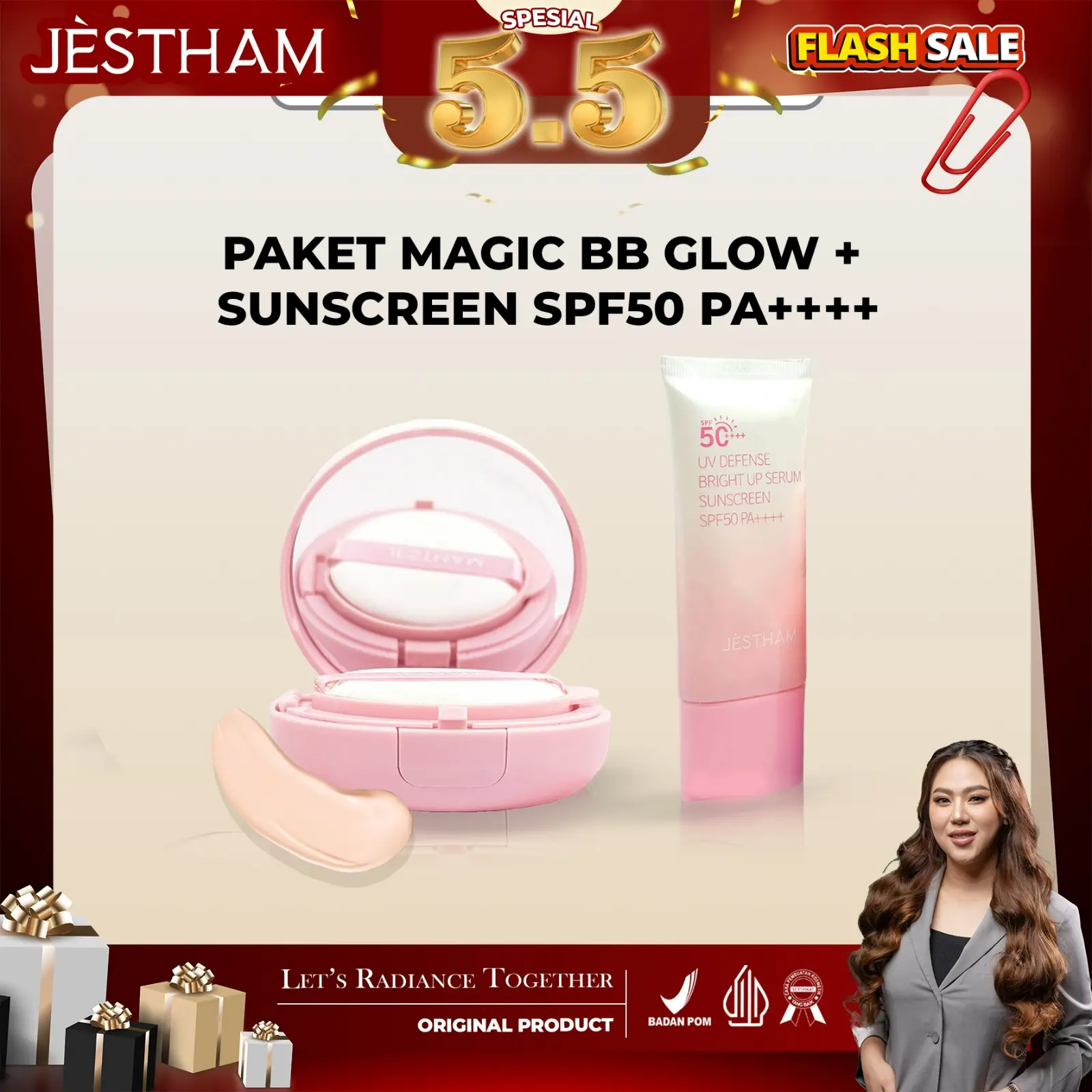Jestham Paket Magic BB Glow + Sunscreen SPF50 PA++++